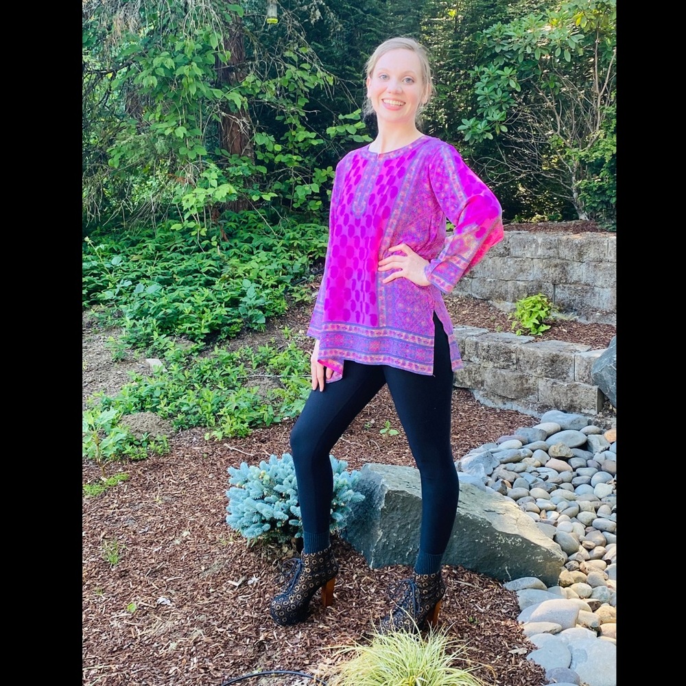 Retro BIBA Sheer Silk Tunic Blouse! Size 38